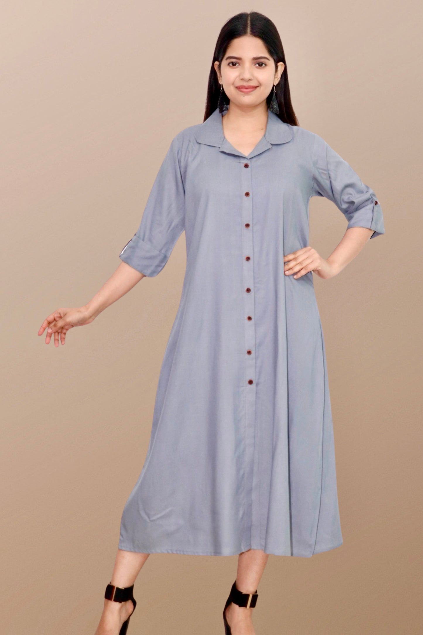 Plus Size Solid Rayon A-Line Kurta For Women Grey