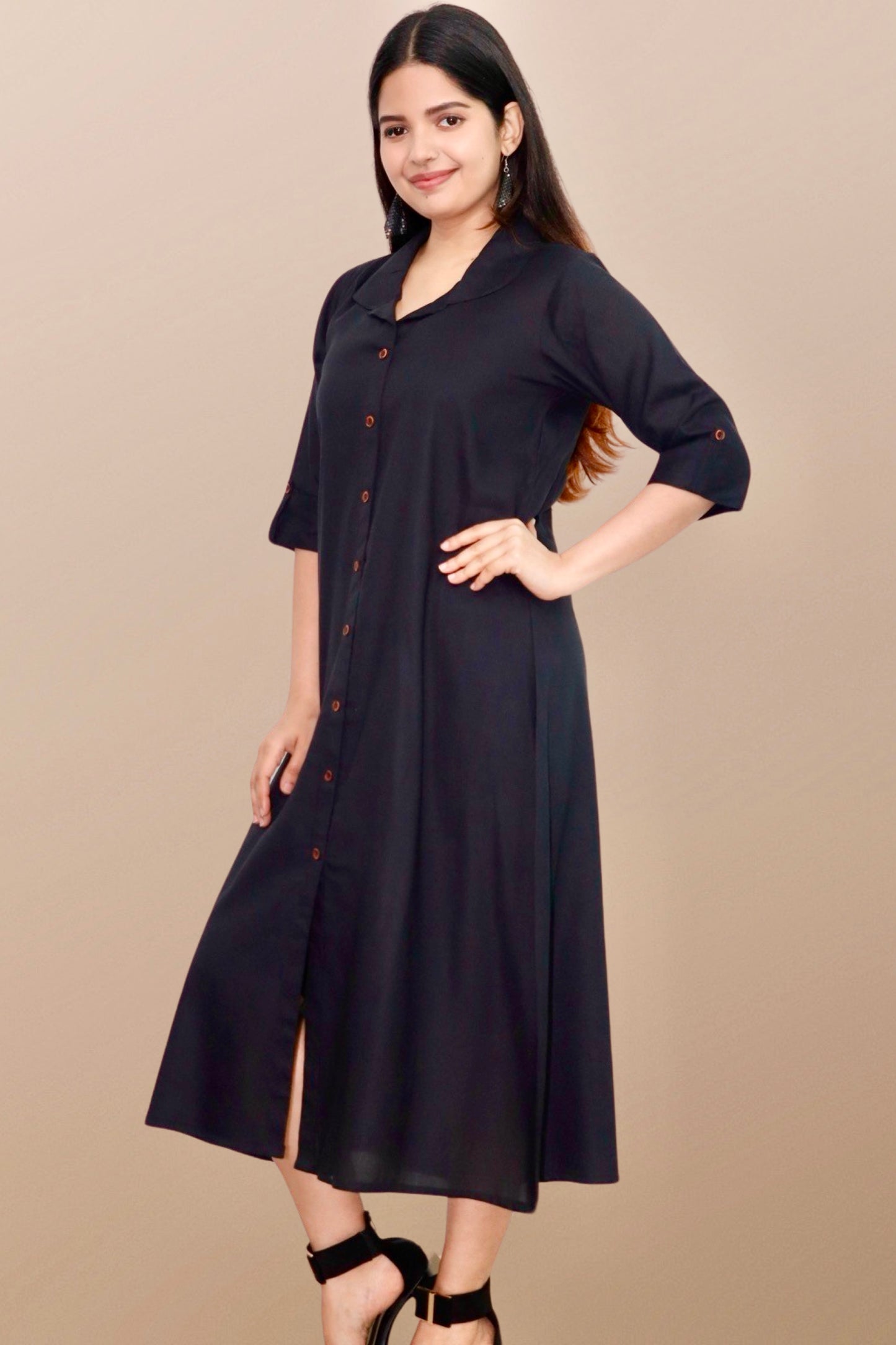 Plus Size Solid Rayon A-Line Kurta For Women Black