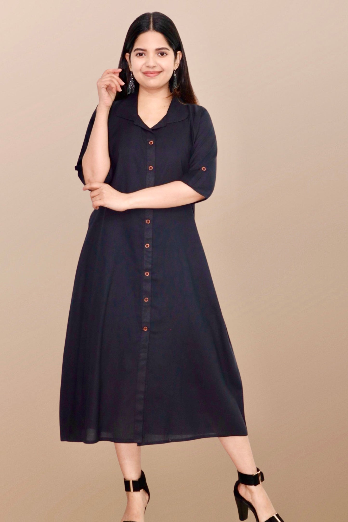 Plus Size Solid Rayon A-Line Kurta For Women Black