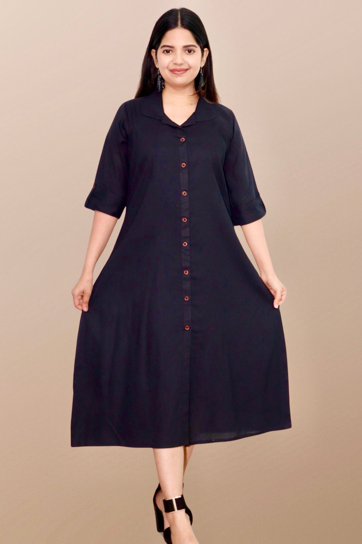 Plus Size Solid Rayon A-Line Kurta For Women Black