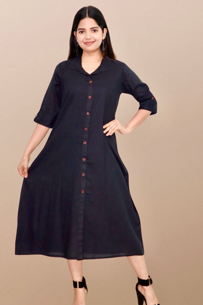 Plus Size Solid Rayon A-Line Kurta For Women Black