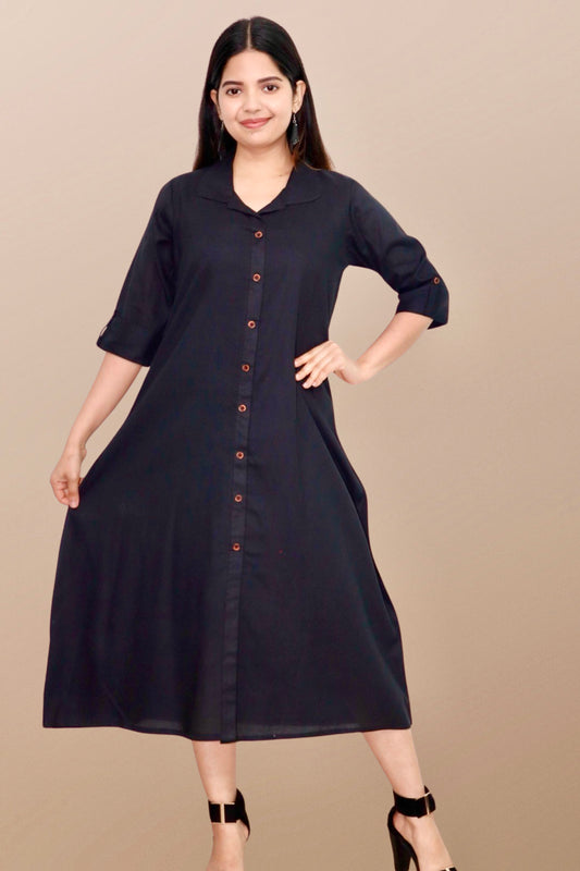 Plus Size Solid Rayon A-Line Kurta For Women Black