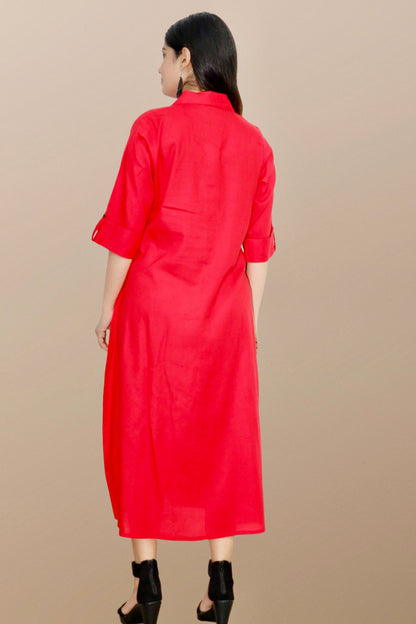 Plus Size Solid Rayon A-Line Kurta For Women Red