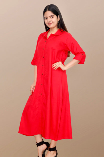 Plus Size Solid Rayon A-Line Kurta For Women Red