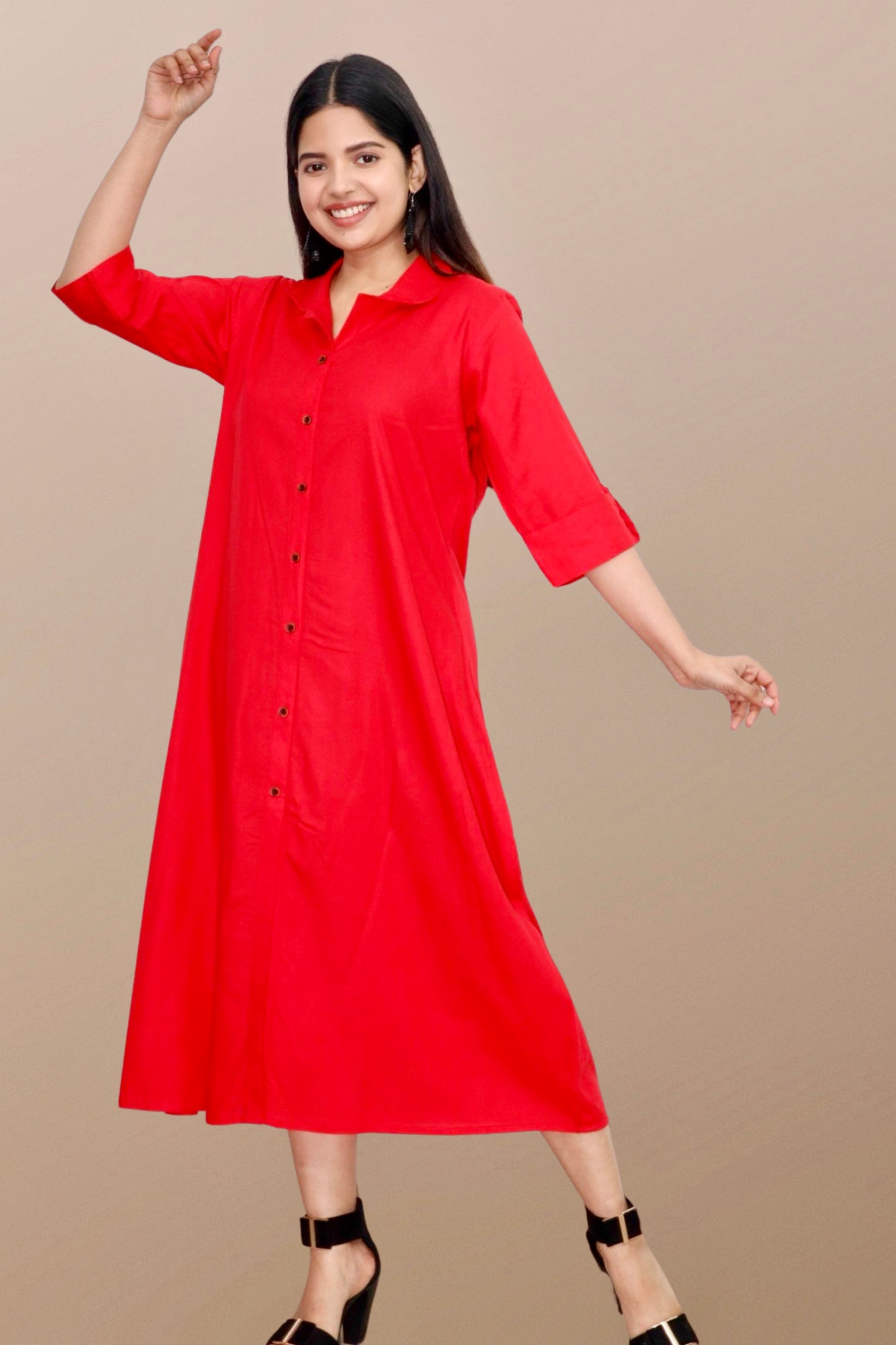 Plus Size Solid Rayon A-Line Kurta For Women Red