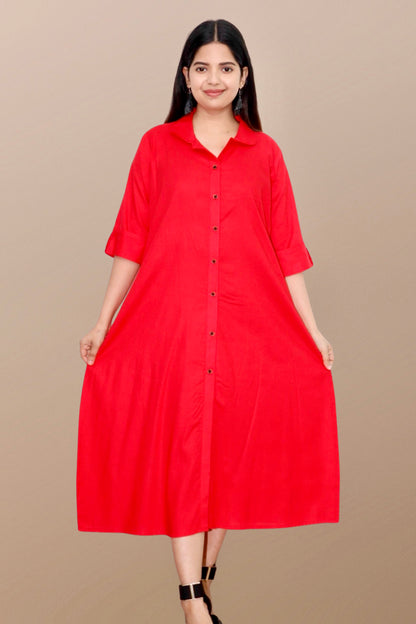 Plus Size Solid Rayon A-Line Kurta For Women Red