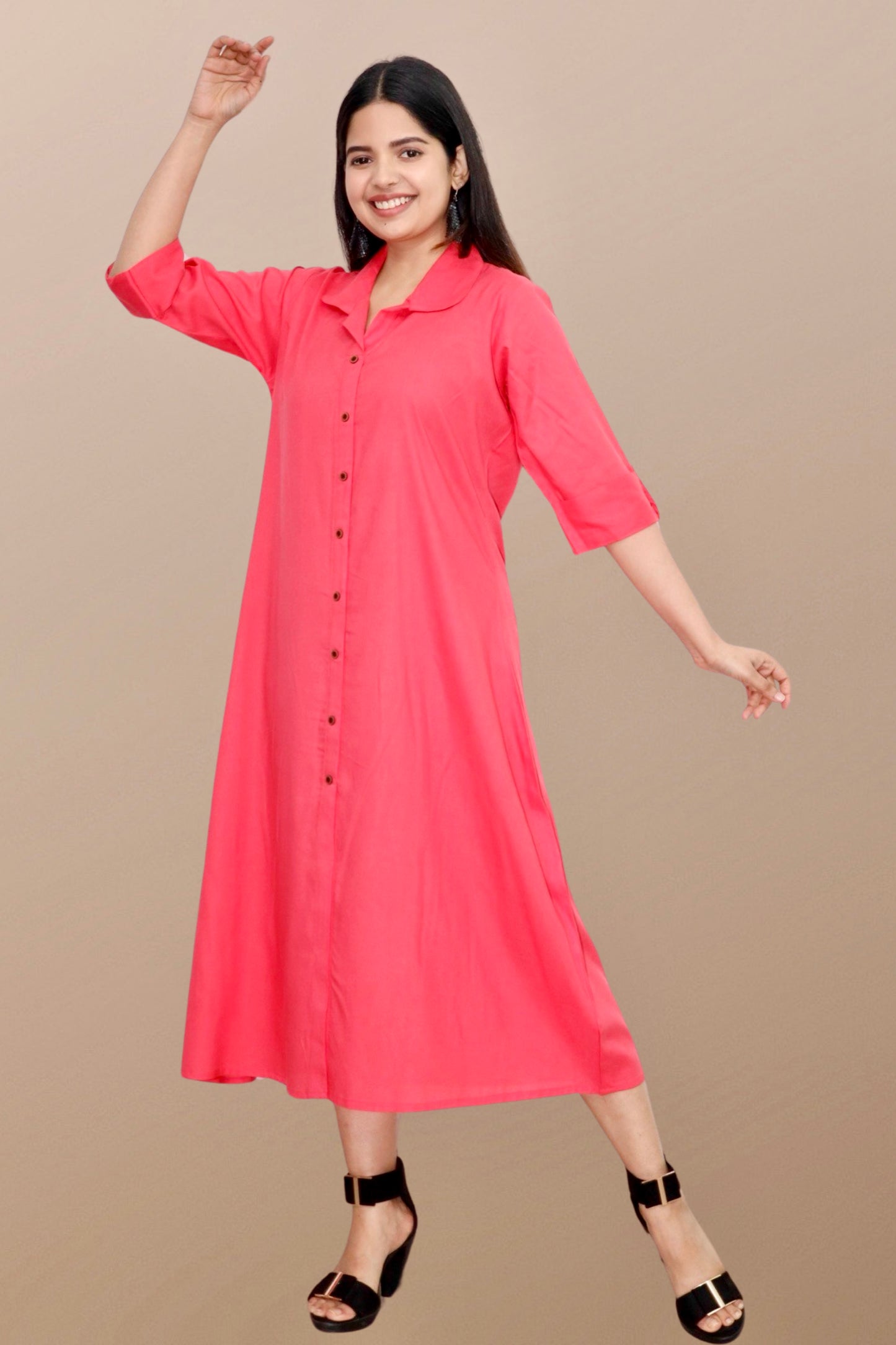 Plus Size Solid Rayon A-Line Kurta For Women Peach