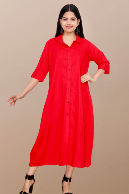 Plus Size Solid Rayon A-Line Kurta For Women Red