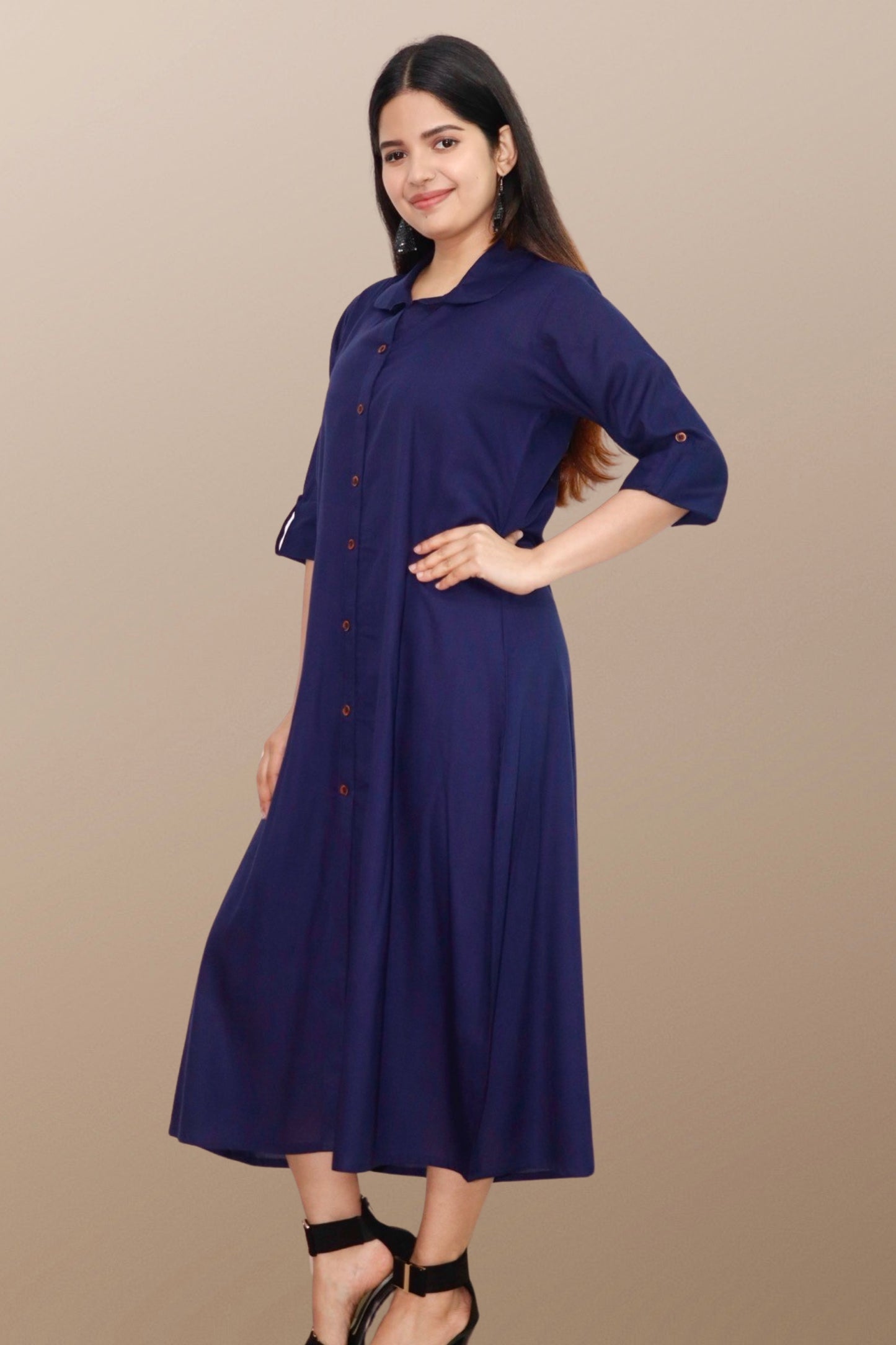 Plus Size Solid Rayon A-Line Kurta For Women Blue