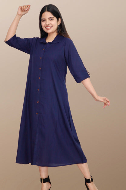 Plus Size Solid Rayon A-Line Kurta For Women Blue