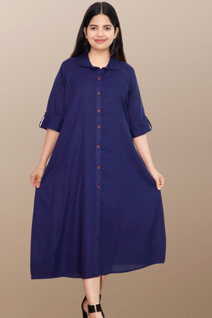 Plus Size Solid Rayon A-Line Kurta For Women Blue