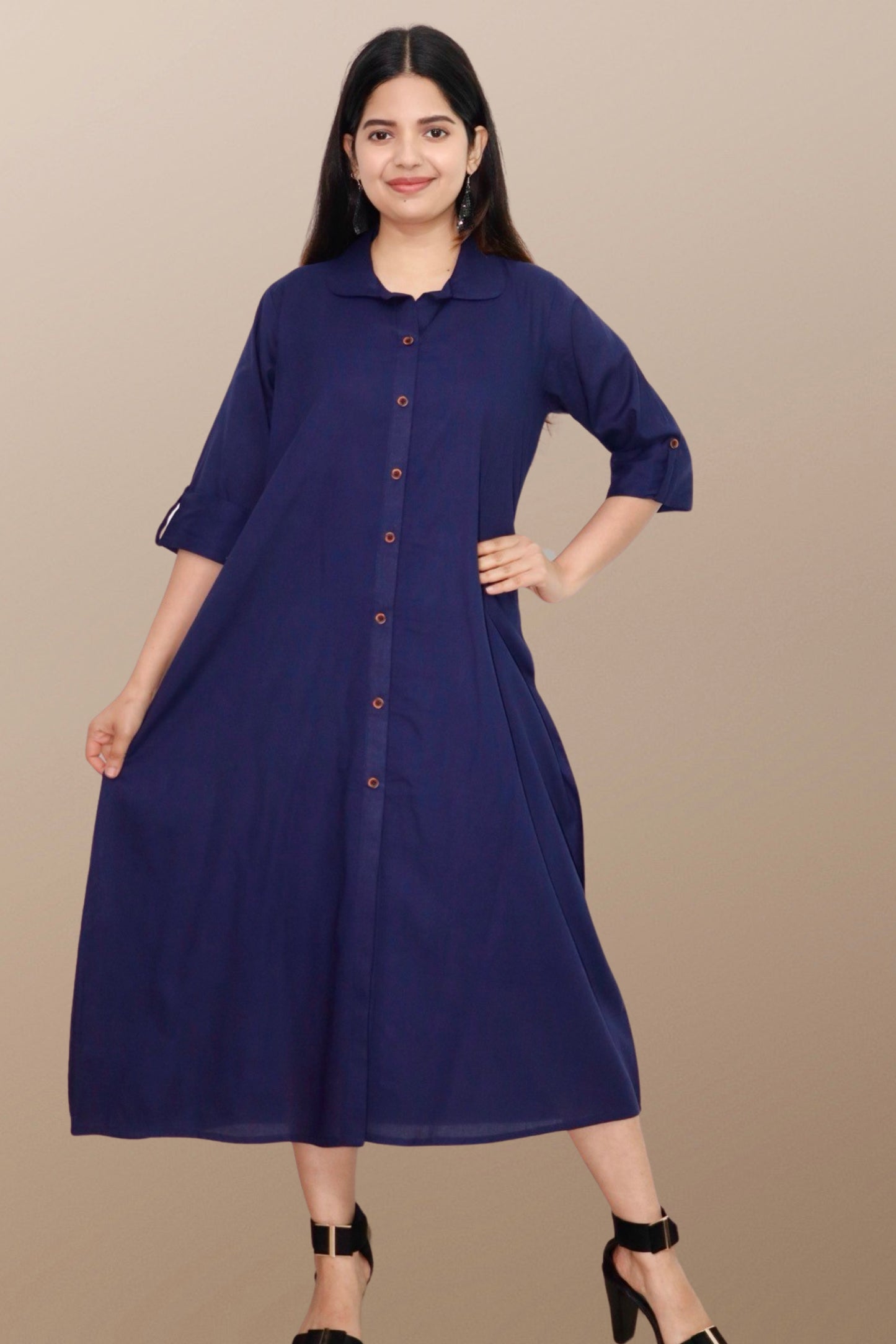 Plus Size Solid Rayon A-Line Kurta For Women Blue