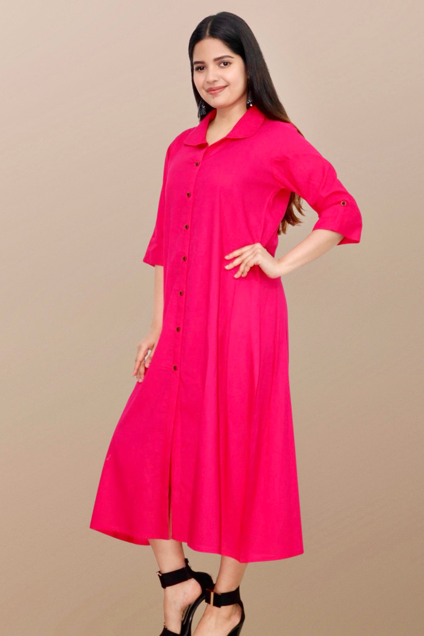 Plus Size Solid Rayon A-Line Kurta For Women Pink