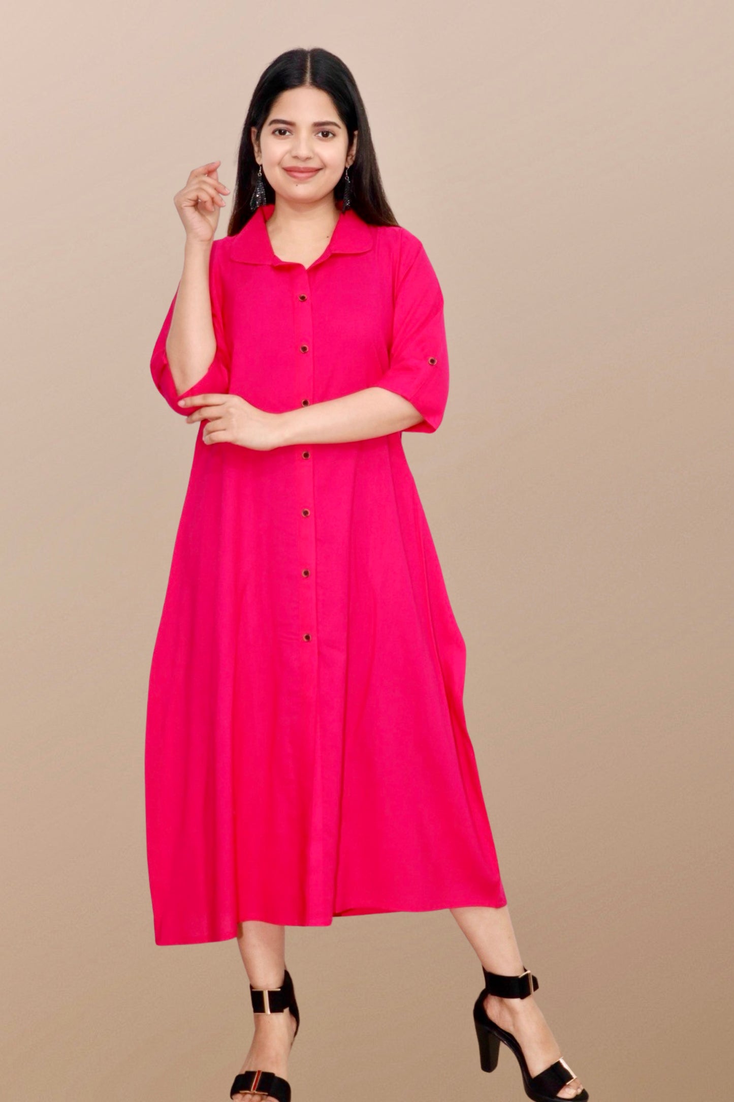 Plus Size Solid Rayon A-Line Kurta For Women Pink