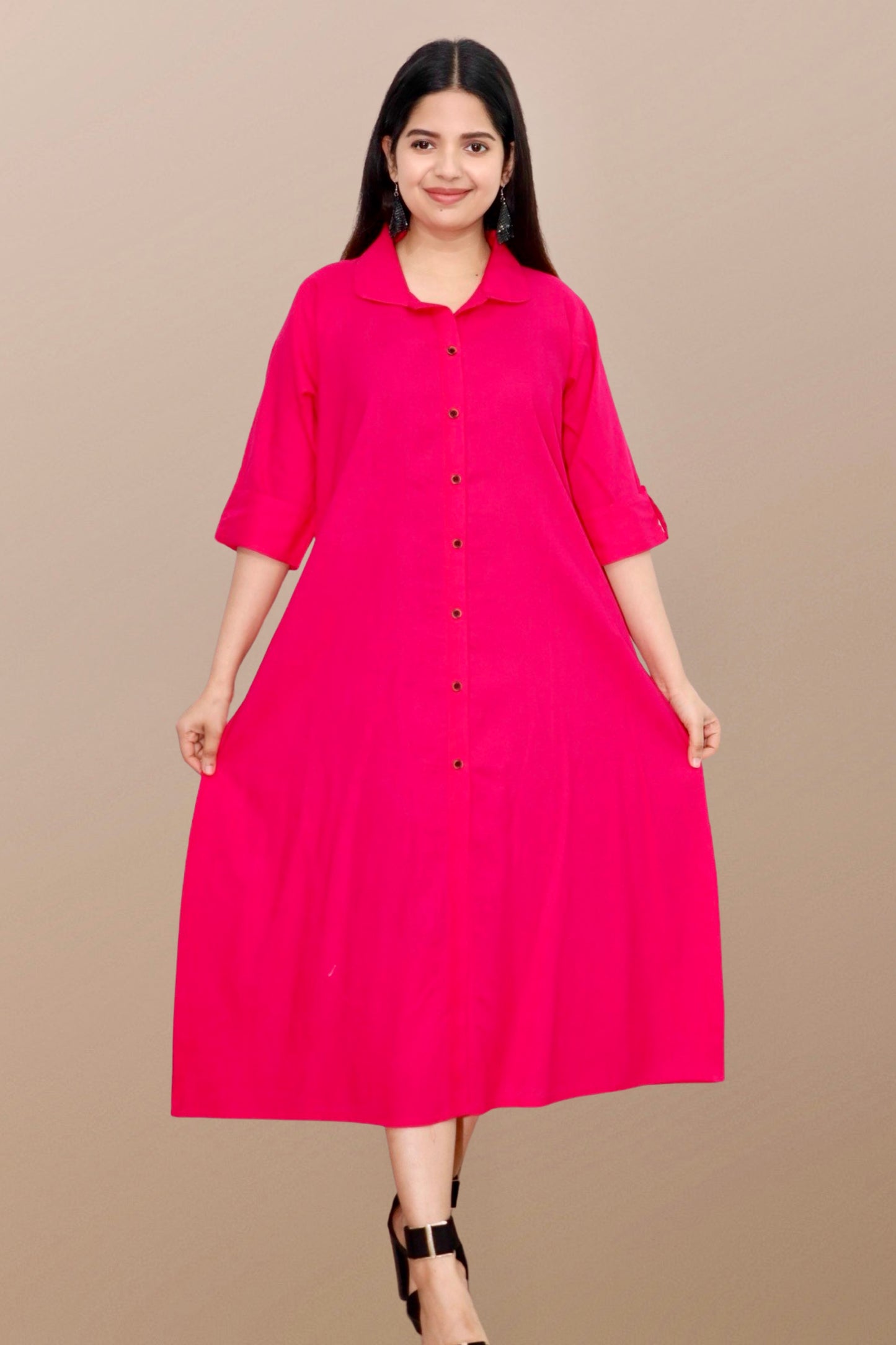 Plus Size Solid Rayon A-Line Kurta For Women Pink