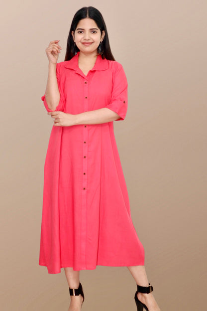 Plus Size Solid Rayon A-Line Kurta For Women Peach