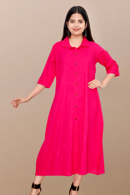 Plus Size Solid Rayon A-Line Kurta For Women Pink