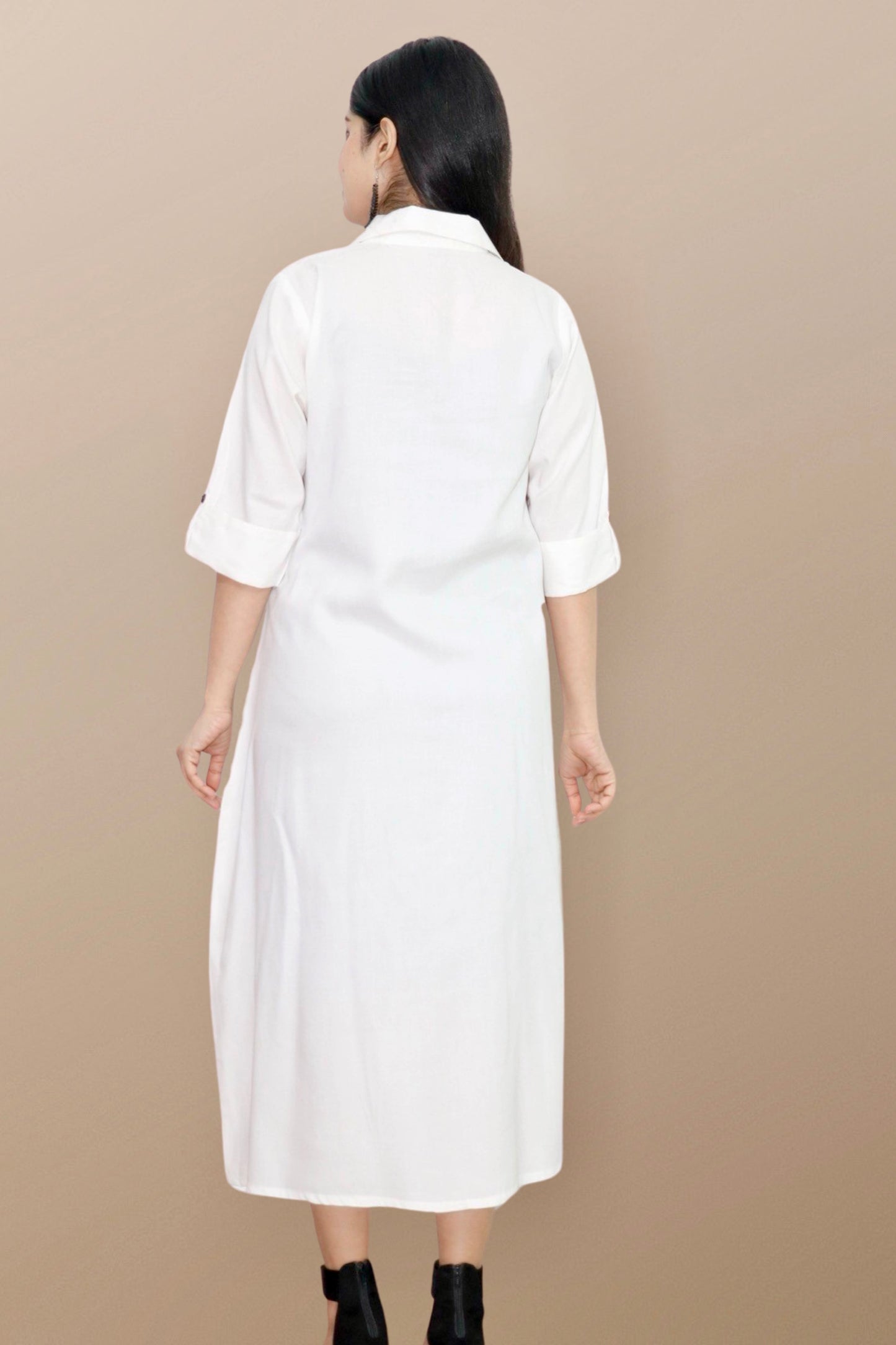 Plus Size Solid Rayon A-Line Kurta For Women White