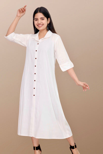 Plus Size Solid Rayon A-Line Kurta For Women White