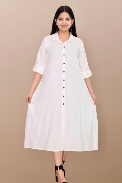 Plus Size Solid Rayon A-Line Kurta For Women White