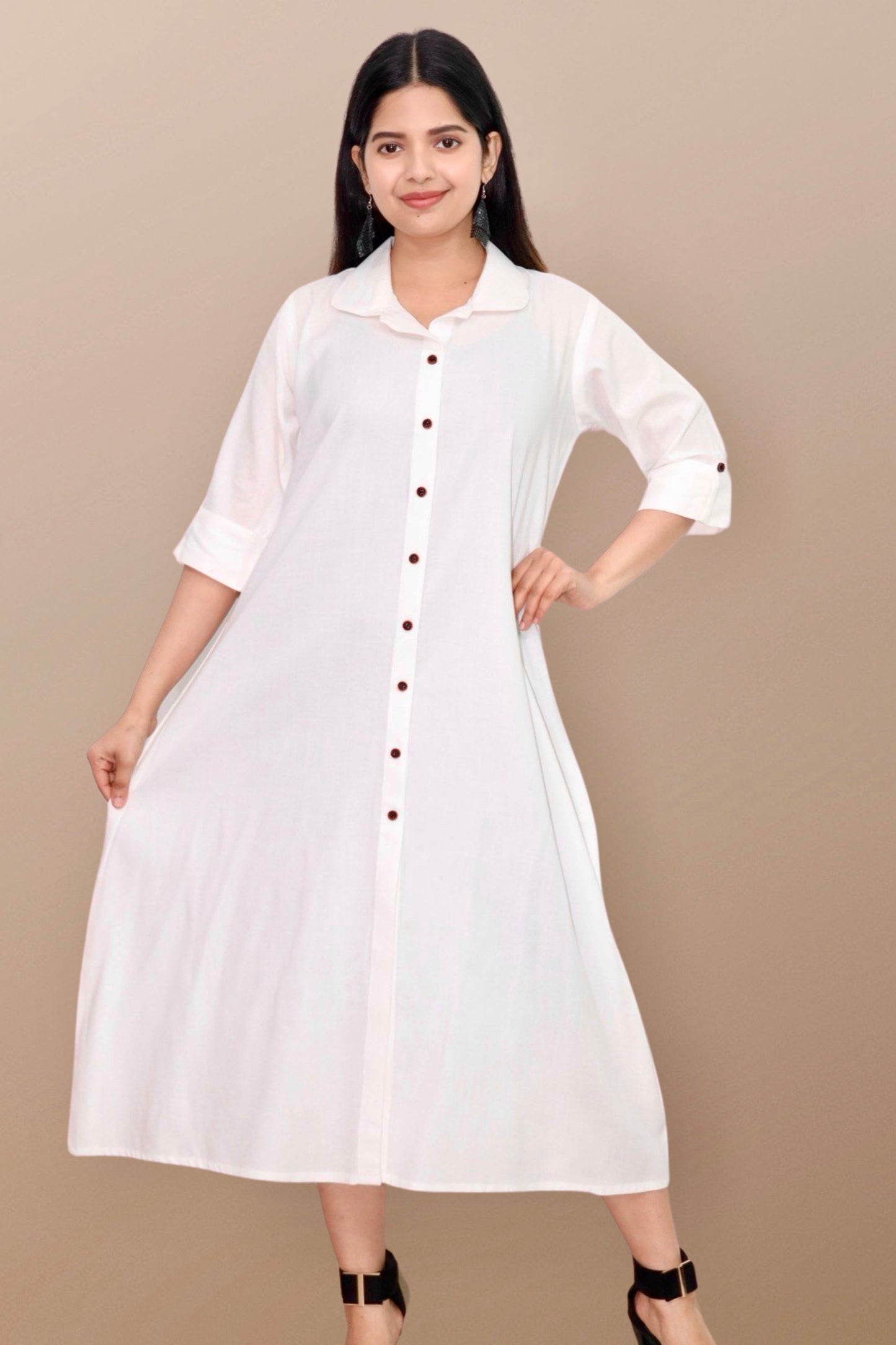 Plus Size Solid Rayon A-Line Kurta For Women White