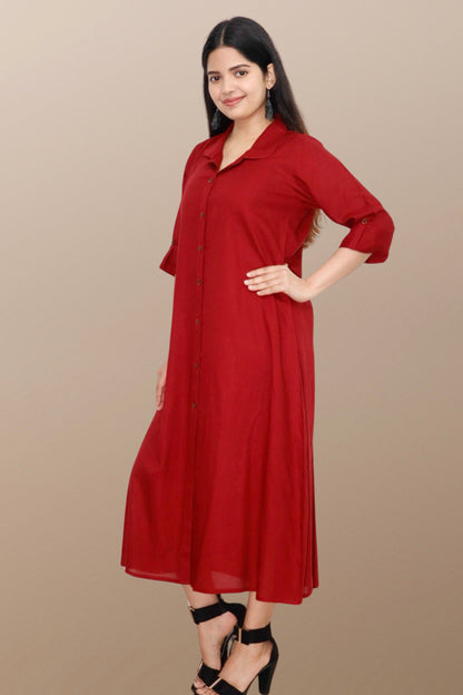 Plus Size Solid Rayon A-Line Kurta For Women Maroon