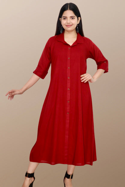 Plus Size Solid Rayon A-Line Kurta For Women Maroon