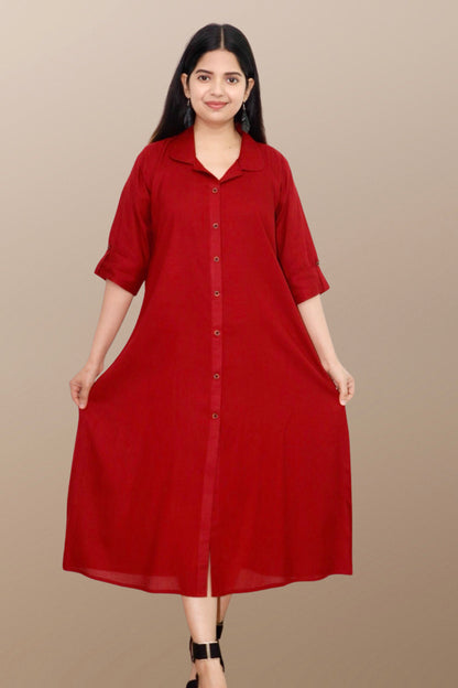 Plus Size Solid Rayon A-Line Kurta For Women Maroon