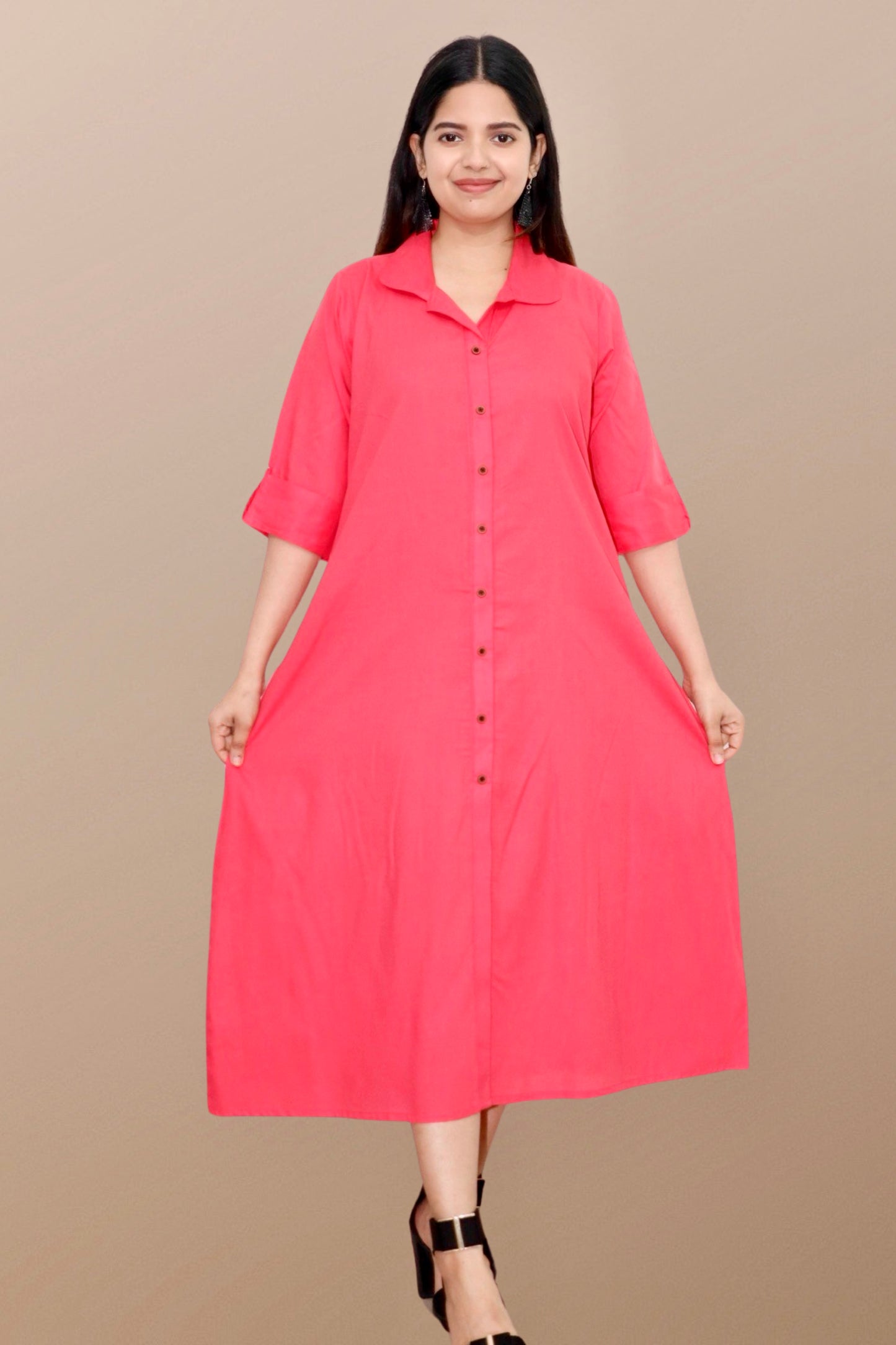 Plus Size Solid Rayon A-Line Kurta For Women Peach