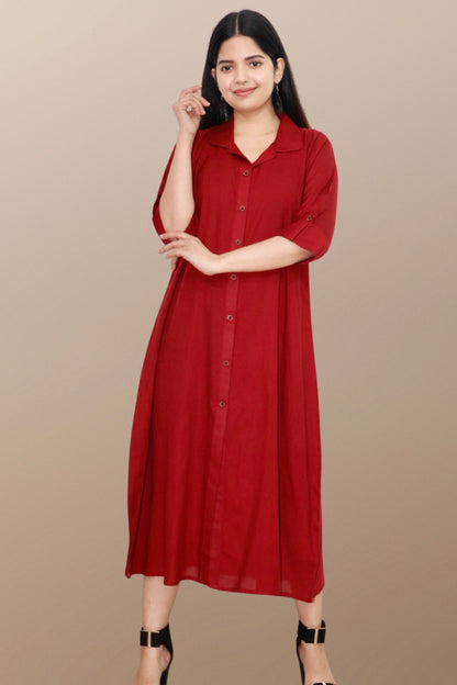 Plus Size Solid Rayon A-Line Kurta For Women Maroon