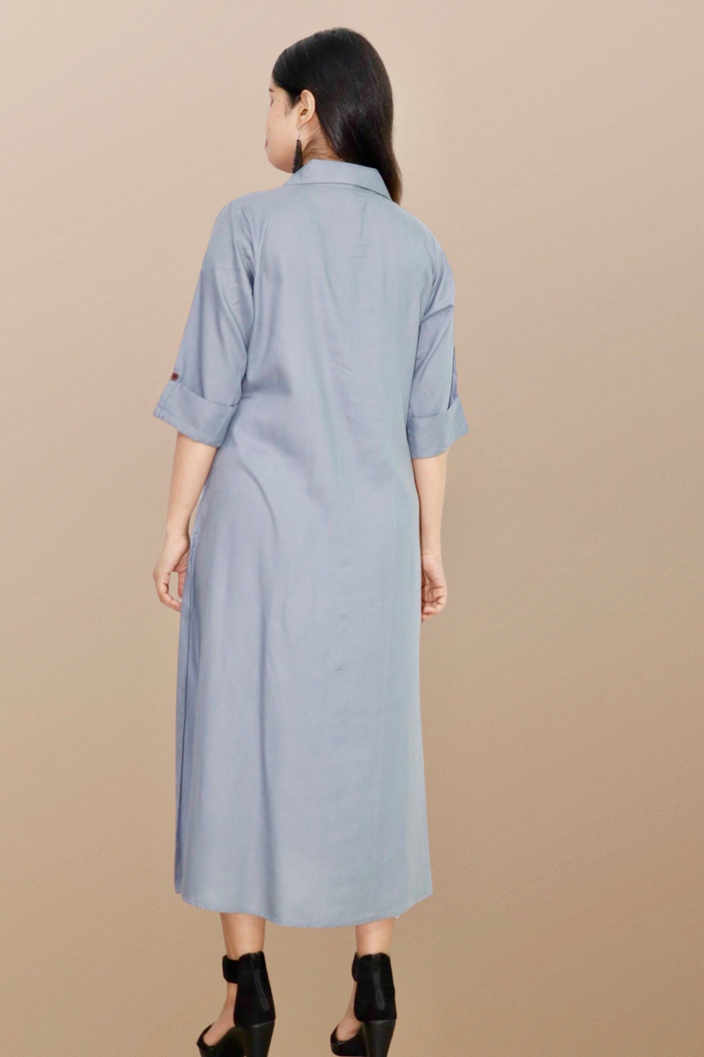 Plus Size Solid Rayon A-Line Kurta For Women Grey