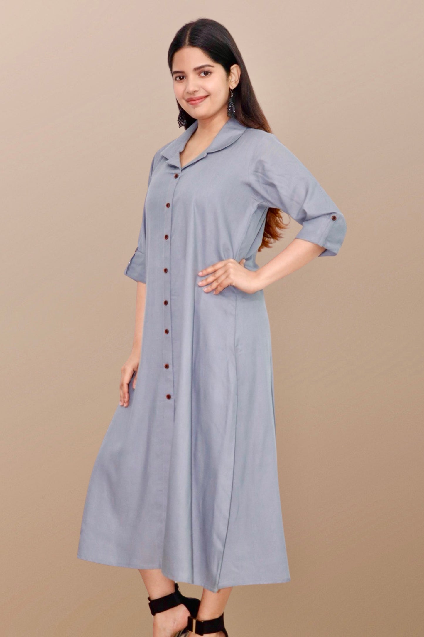 Plus Size Solid Rayon A-Line Kurta For Women Grey