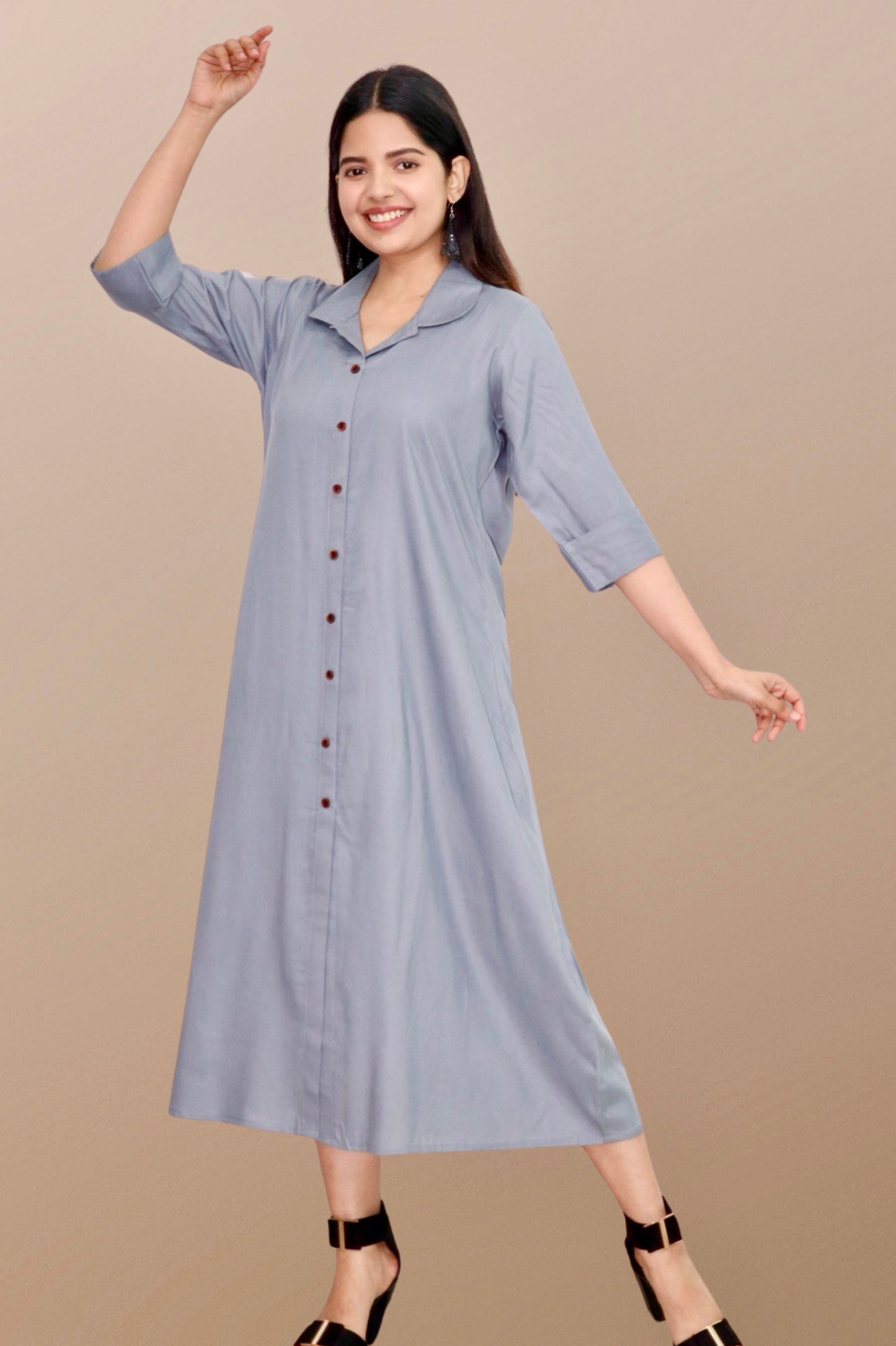 Plus Size Solid Rayon A-Line Kurta For Women Grey