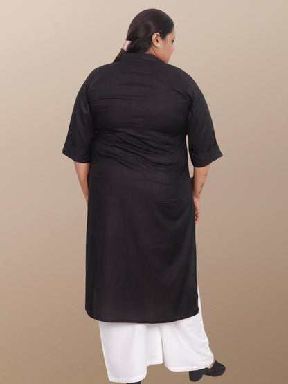 Plus Size Solid Rayon Kurta For Women Black