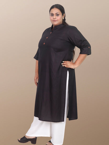 Plus Size Solid Rayon Kurta For Women Black