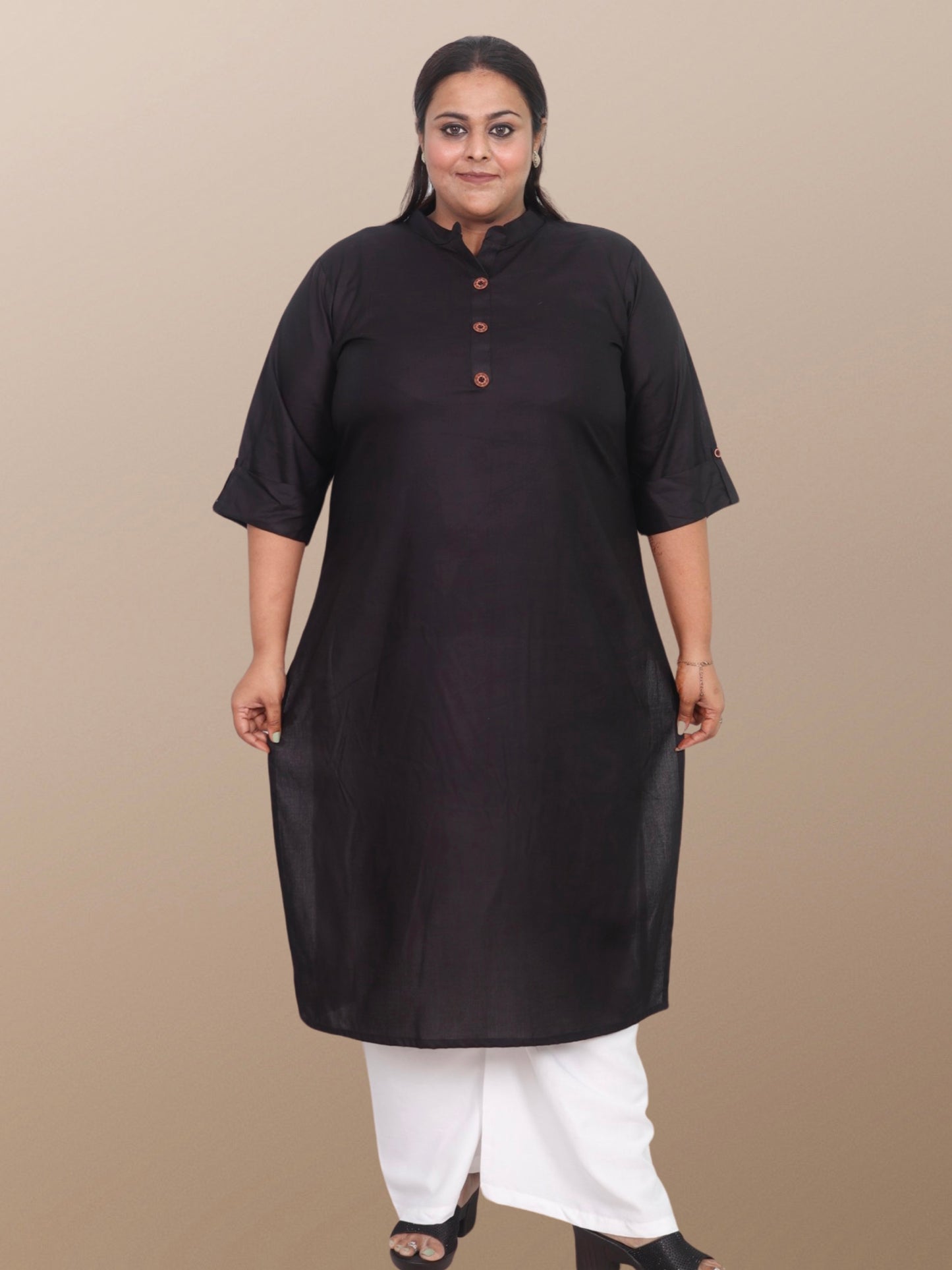 Plus Size Solid Rayon Kurta For Women Black