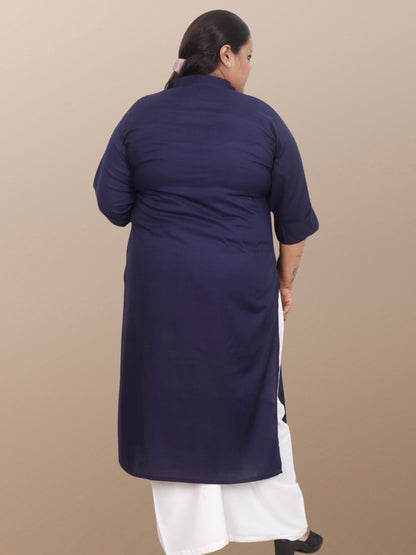 Plus Size Solid Rayon Kurta For Women Blue