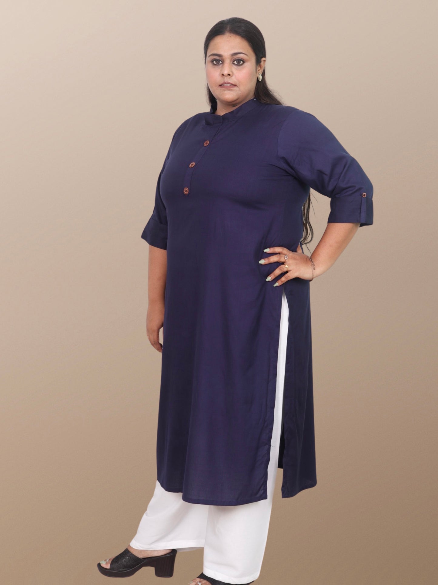 Plus Size Solid Rayon Kurta For Women Blue