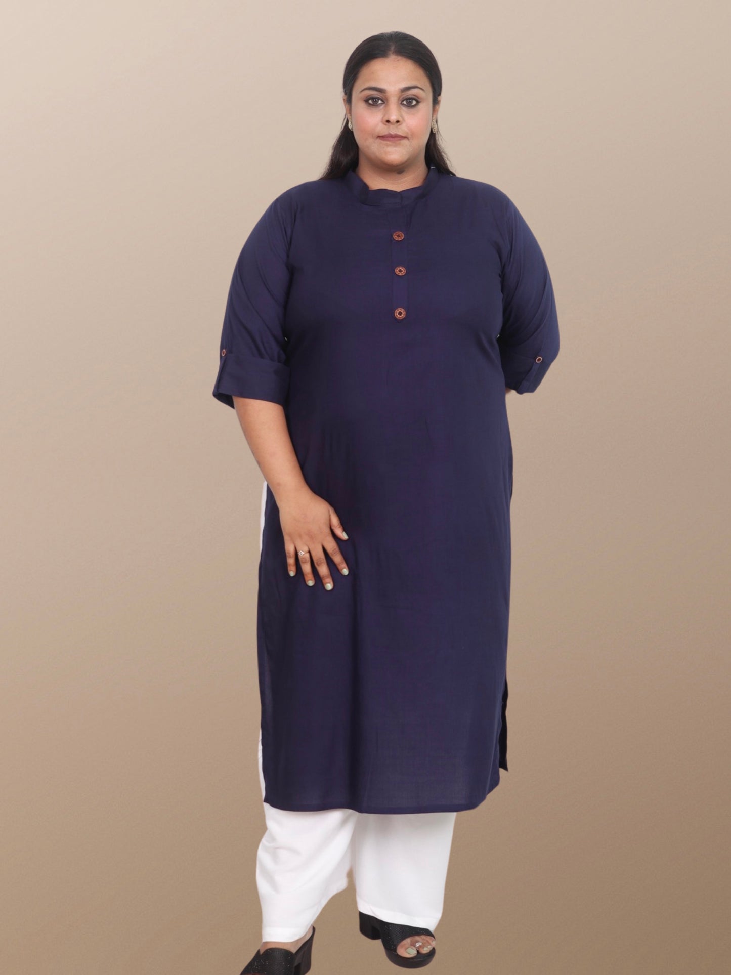 Plus Size Solid Rayon Kurta For Women Blue