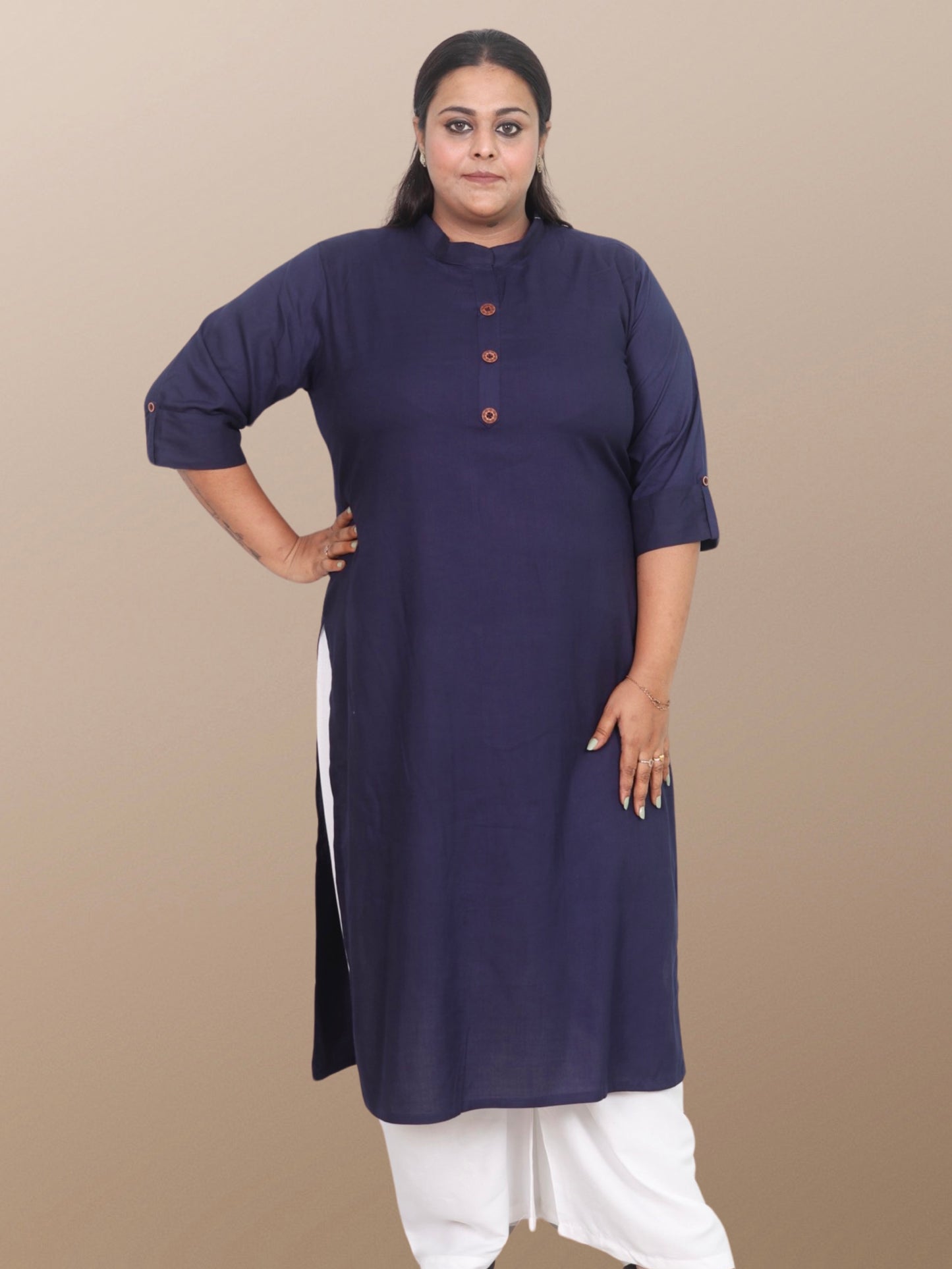 Plus Size Solid Rayon Kurta For Women Blue