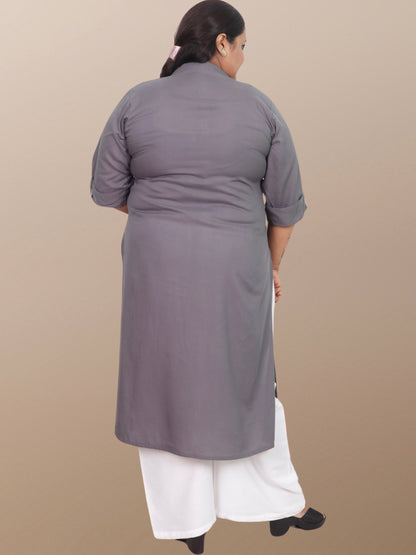 Plus Size Solid Rayon Kurta For Women Grey