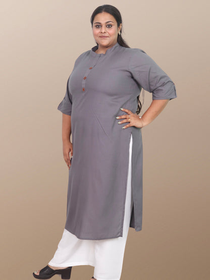 Plus Size Solid Rayon Kurta For Women Grey