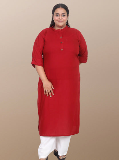 Plus Size Solid Rayon Kurta For Women Maroon