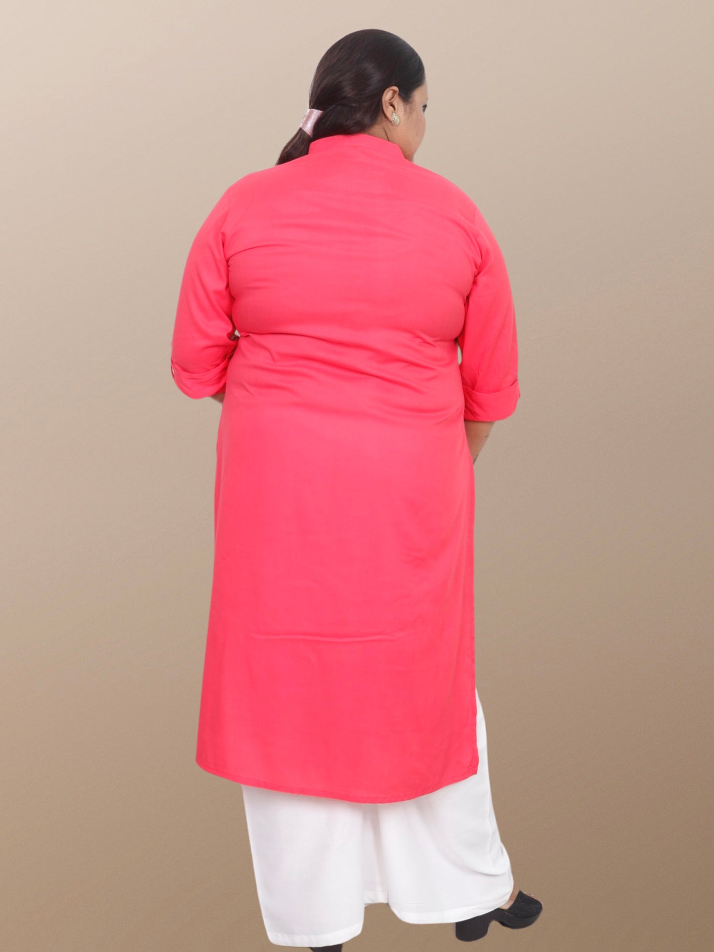 Plus Size Solid Rayon Kurta For Women Peach