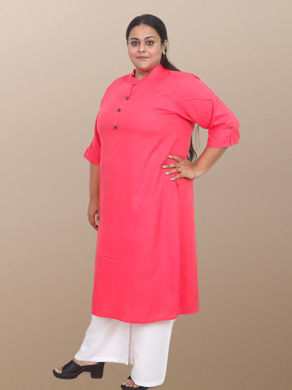 Plus Size Solid Rayon Kurta For Women Peach