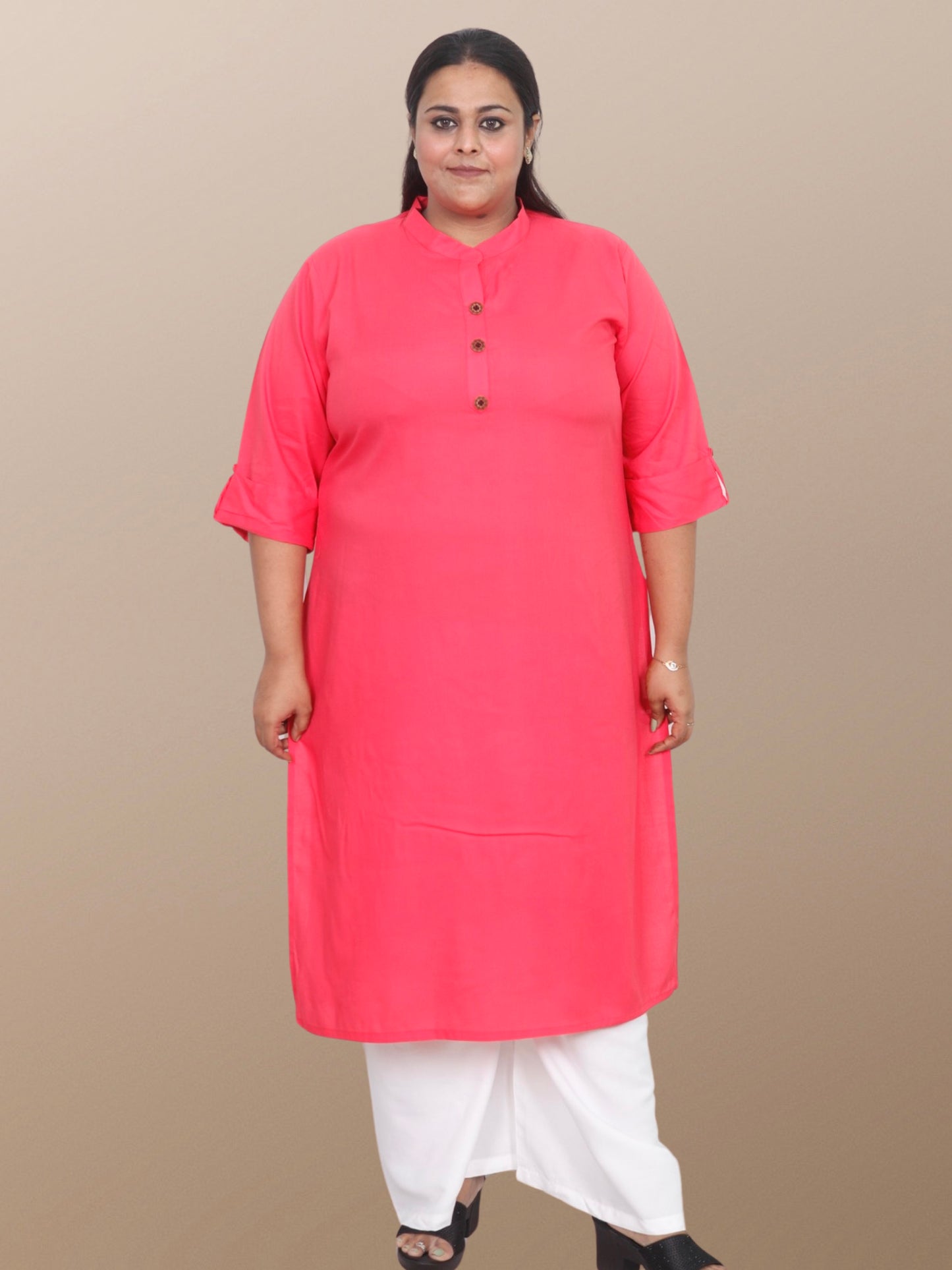 Plus Size Solid Rayon Kurta For Women Peach