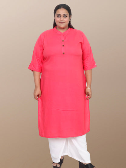 Plus Size Solid Rayon Kurta For Women Peach