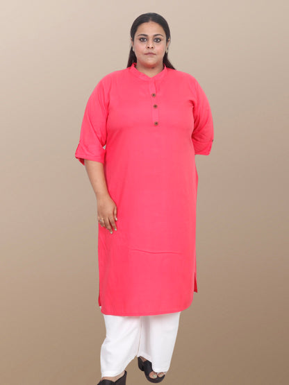 Plus Size Solid Rayon Kurta For Women Peach