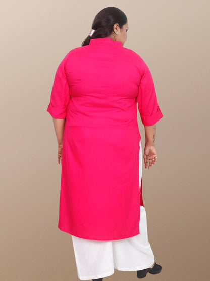 Plus Size Solid Rayon Kurta For Women Pink