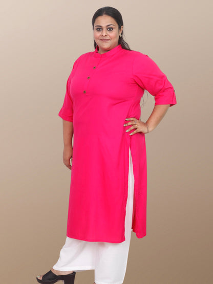 Plus Size Solid Rayon Kurta For Women Pink